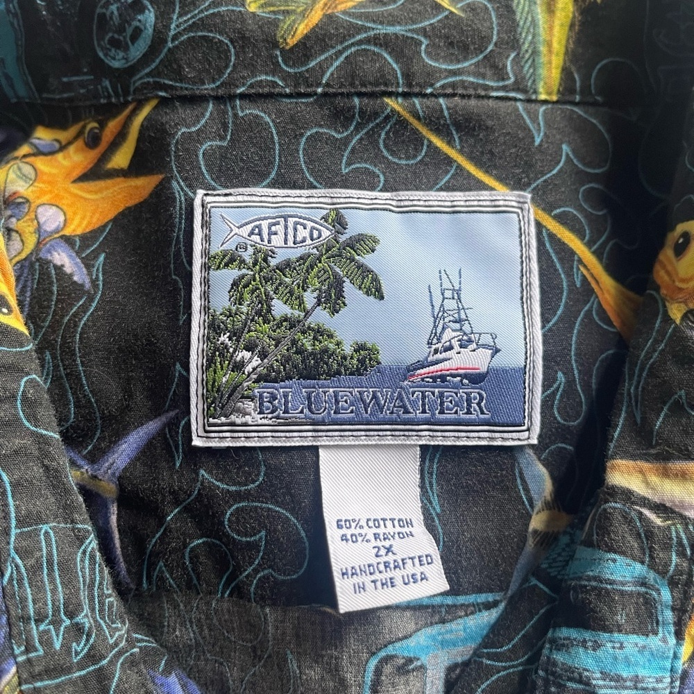 Vintage Bluewater AFTCO Sword Fish Hot Rod Hawaiian Short Sleeve Shirt 2XL - Picture 2 of 8